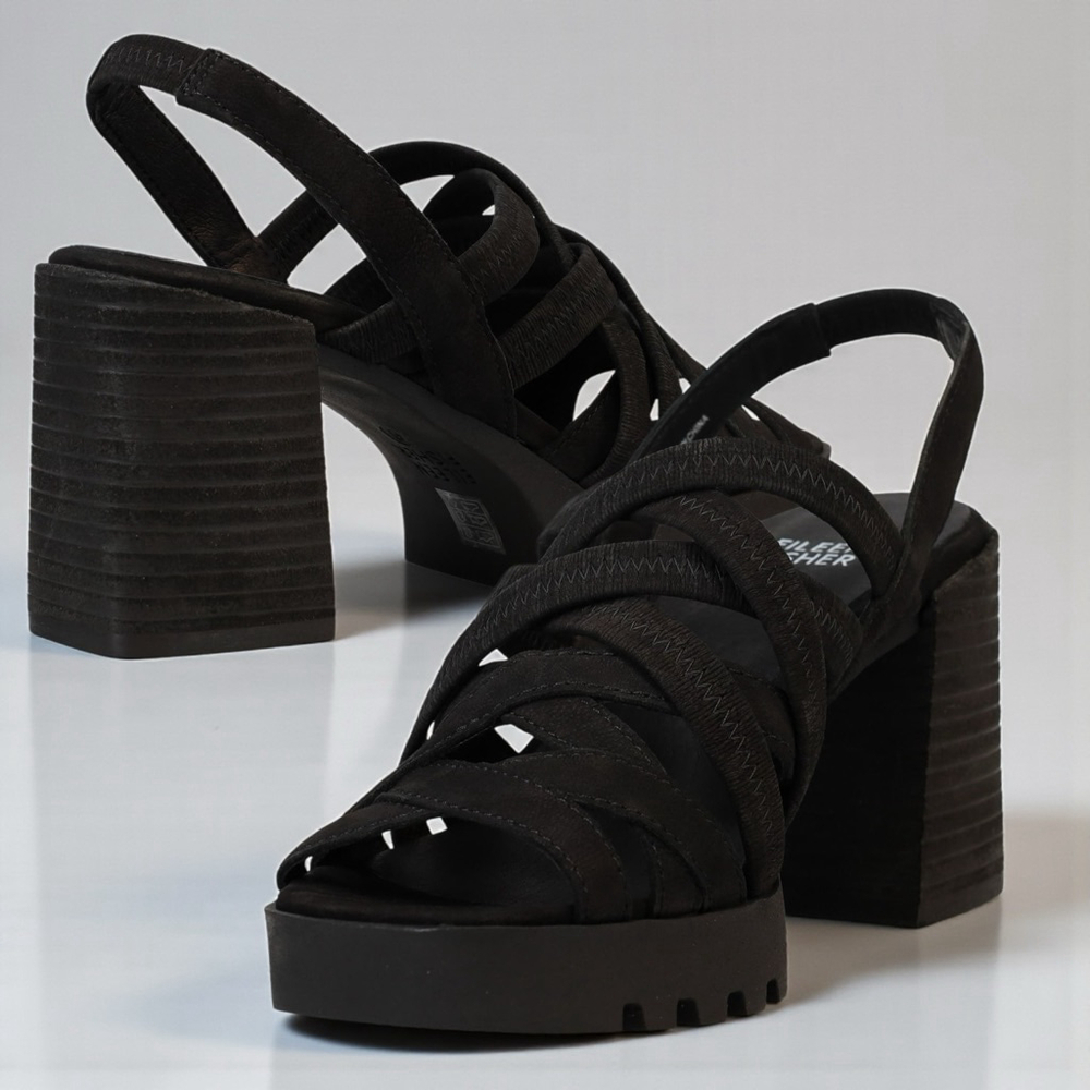 Black Strappy Slingback Platform Sandals Block Heel Lug Sole Size 9.5 NWOT